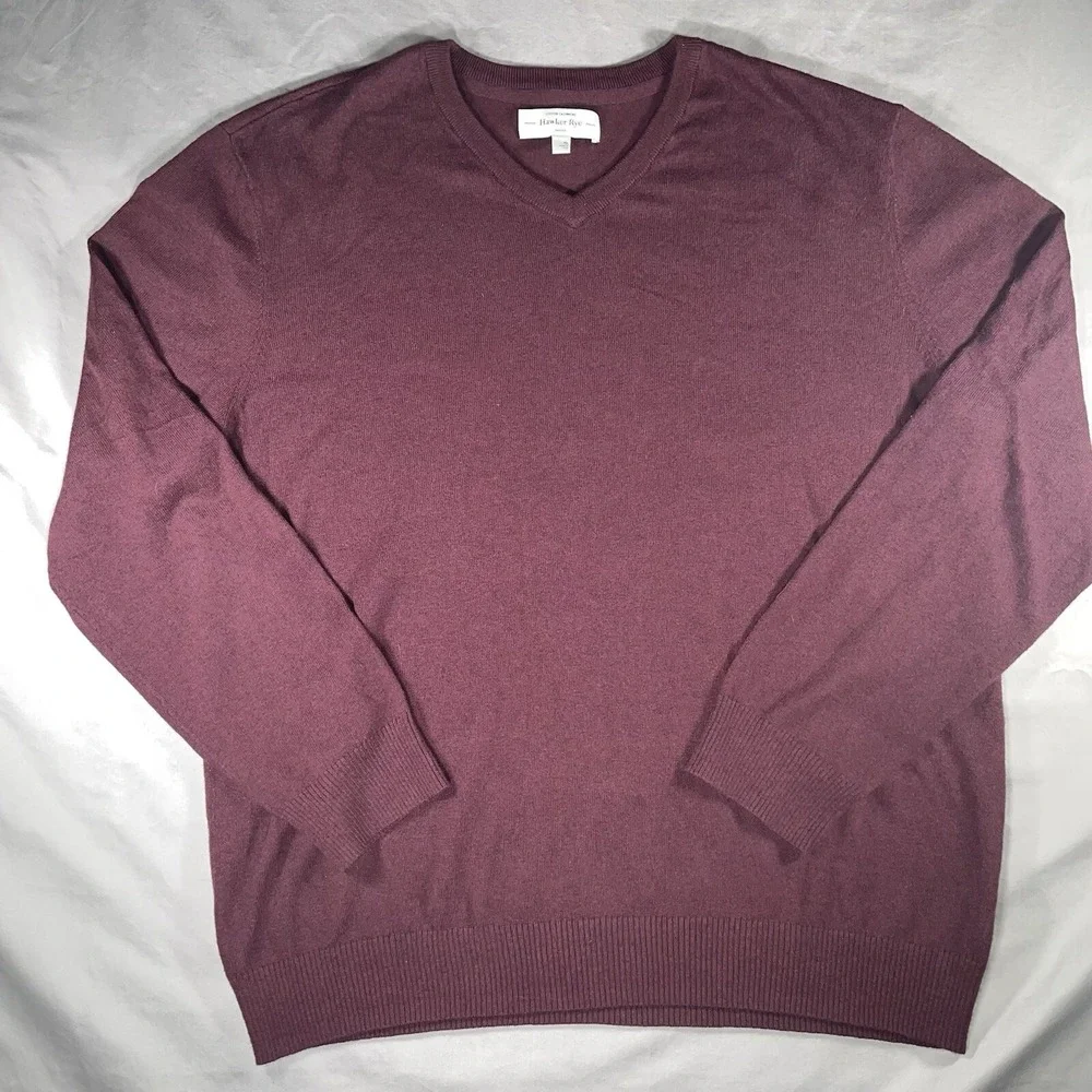 Hawker Rye Sweater Mens Extra Large Maroon Cotton Cashmere V‎ neck Lightweight